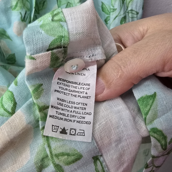 Hill House Blue Roses Linen Laura Floral Dress w Collar Pockets &Button… - Picture 3 of 7